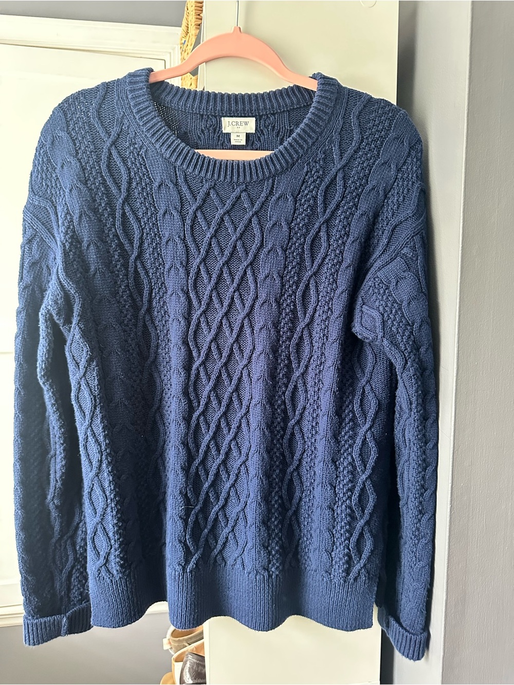 J. Crew Navy Cable-Knit Crewneck Sweater